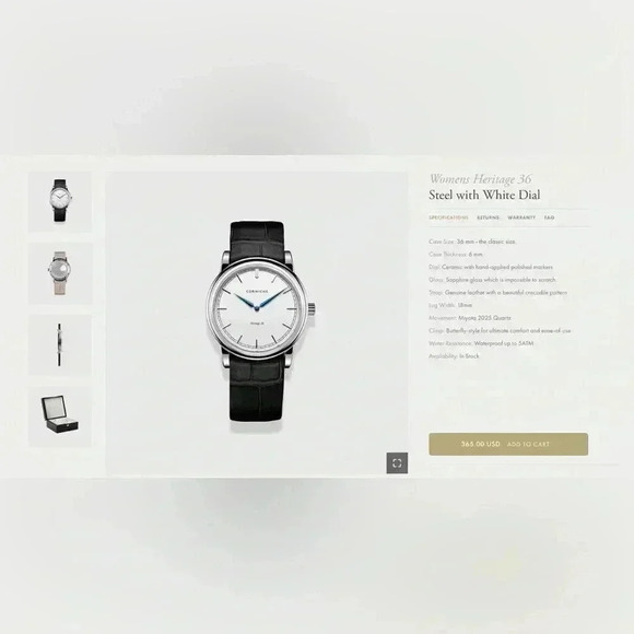 Corniche Heritage 36 White Ceramic Dial Black Leather Strap Watch – LIKE NEW - Picture 7 of 14